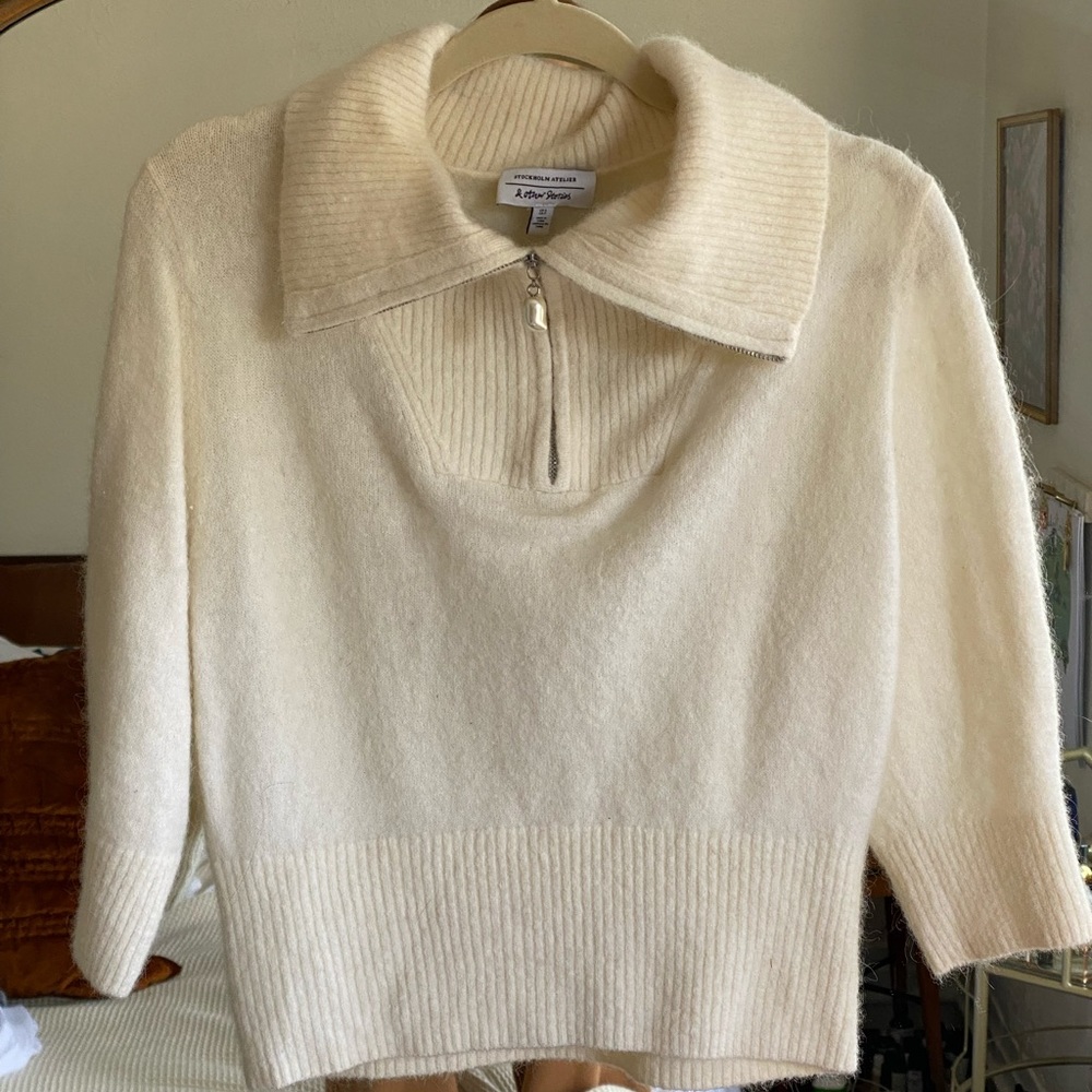 & Other Stories Zip Collar Sweater w/Short Sleeves